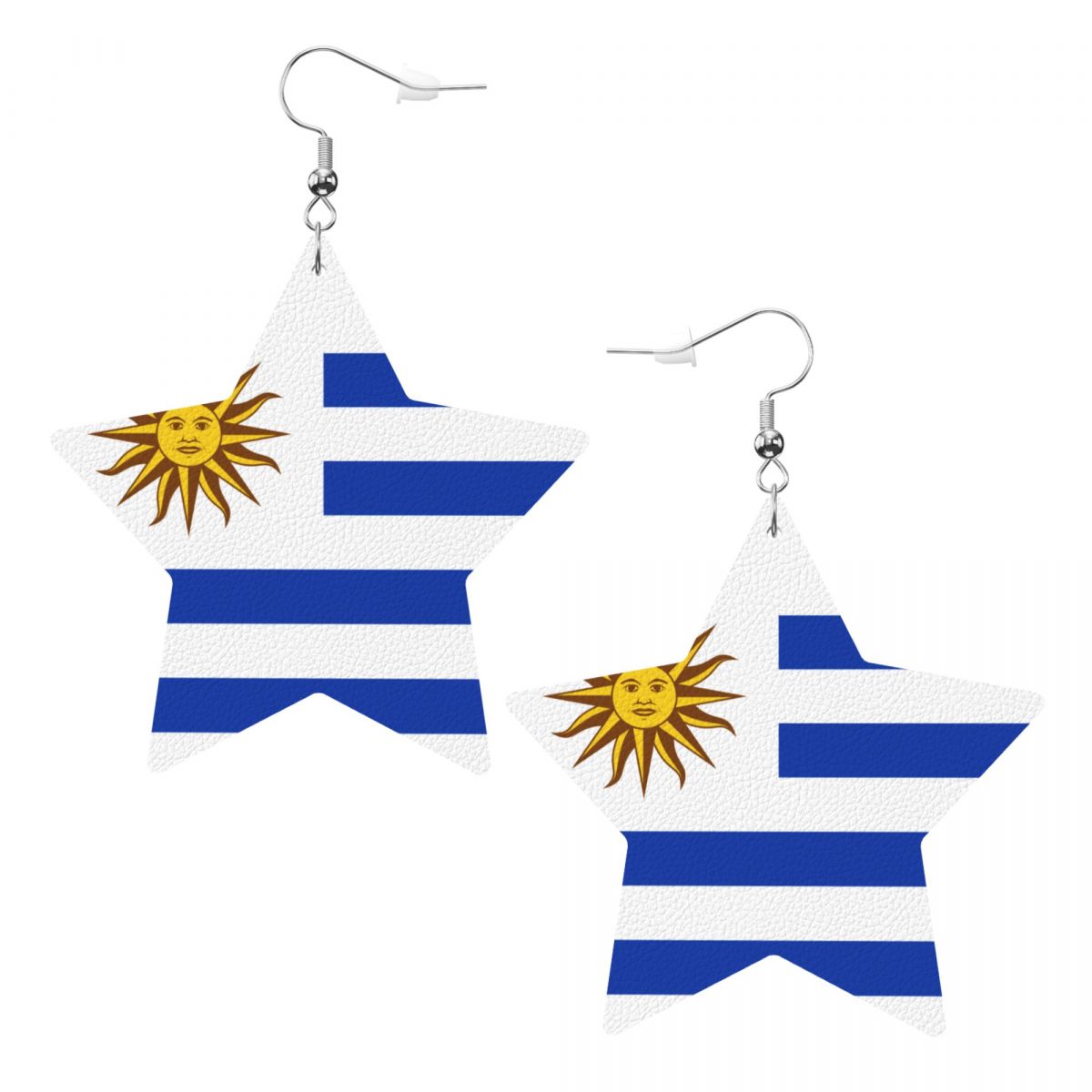 Uruguay Flag Star Leather Patriotic Earrings