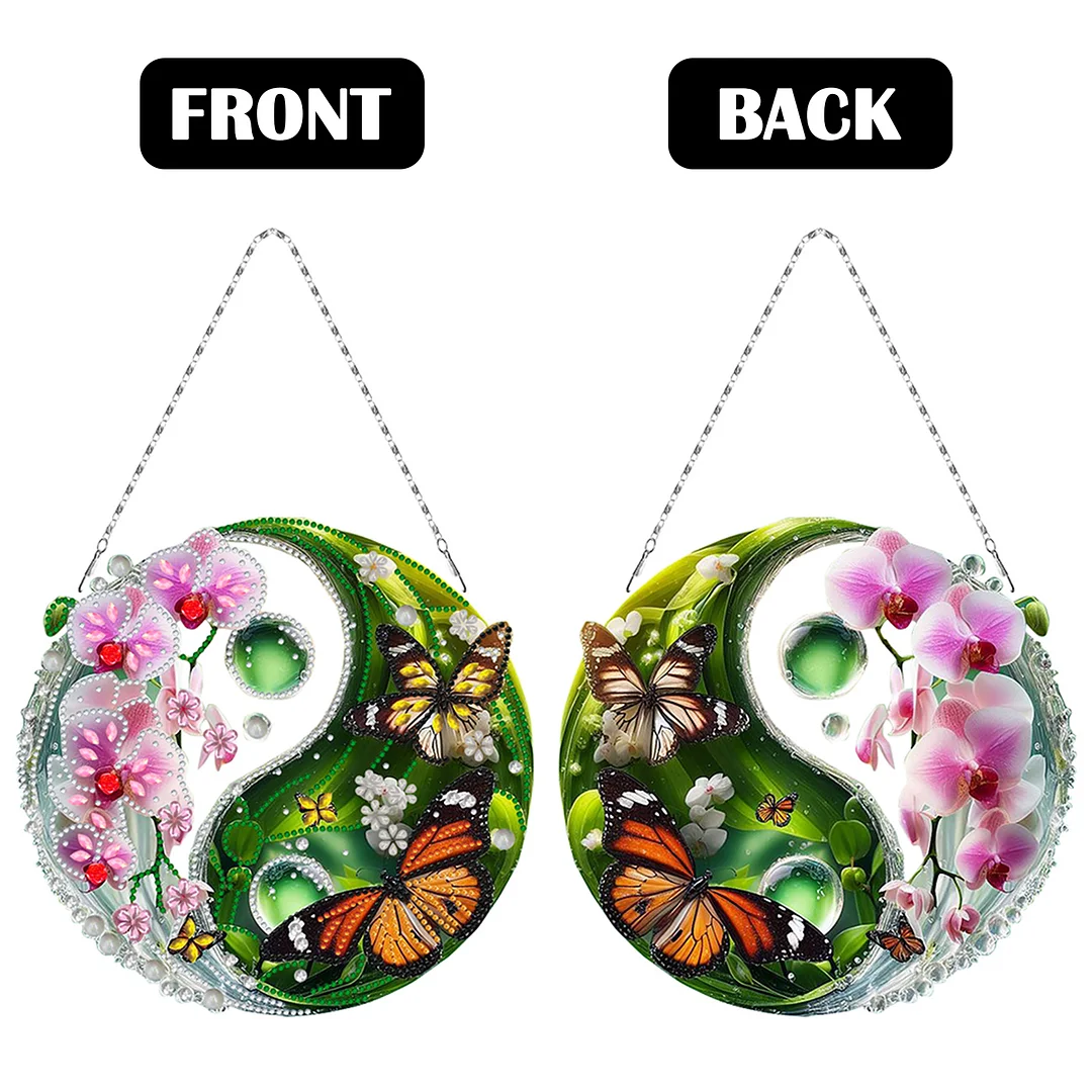 Butterfly Flower Yin Yang 2D Flat DIY Diamond Painting Set Diamond Art Pendant