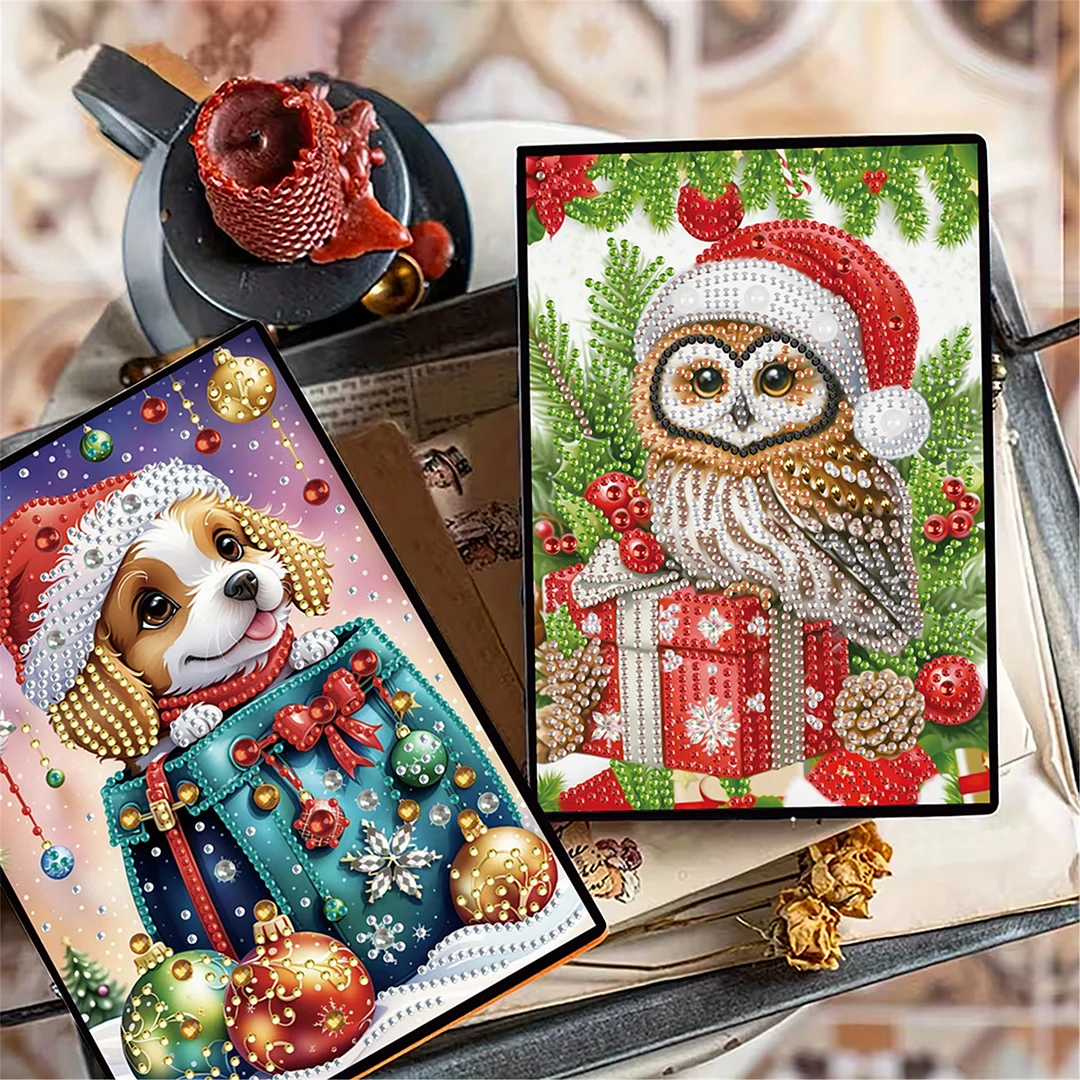 2pcs Xmas Animals Partial DIY 50 Pages A5 Diamond Painting Notebook for Study