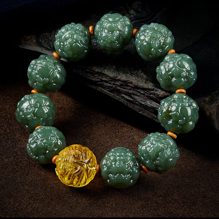 High Standard Collectible Men's Hetian Jade and Golden Amber Pi Xiu Bracelet - A Timeless Fusion of Elegance and Tradition (with Vintage Gift Box)