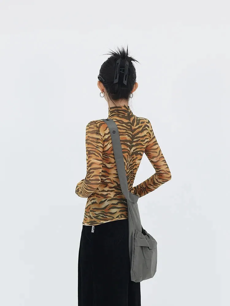 Brownm Tiger Mesh Top