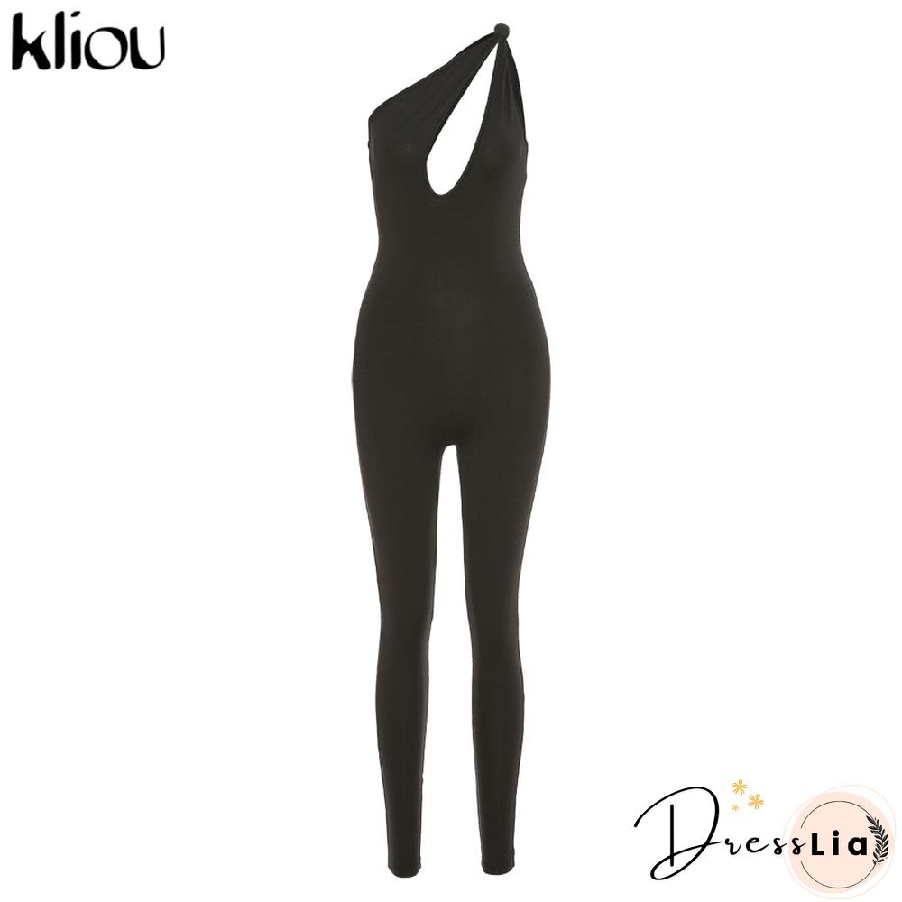 Kliou One Shoulder Sexy Cut Out Rompers Womens Jumpsuit Streetwear Solid Backless Active Wear Skinny Slim Jumpsuits Summer