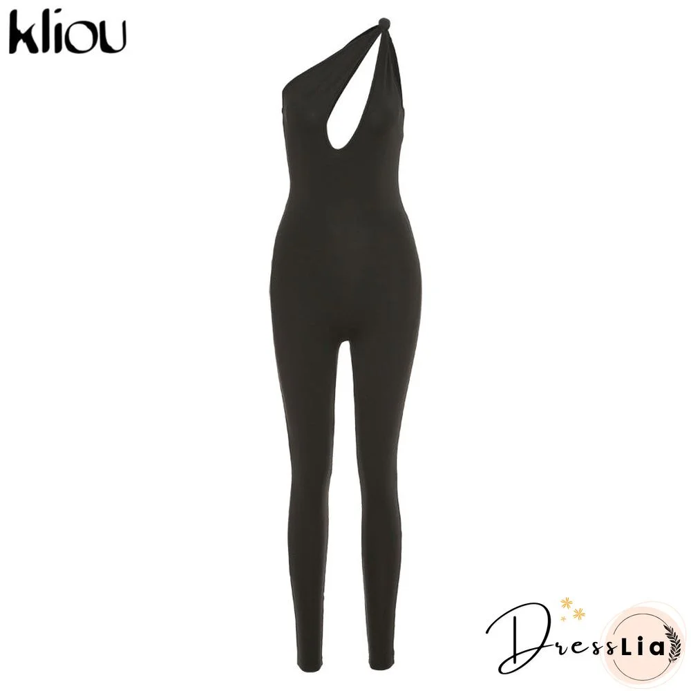 Kliou One Shoulder Sexy Cut Out Rompers Womens Jumpsuit Streetwear Solid Backless Active Wear Skinny Slim Jumpsuits Summer