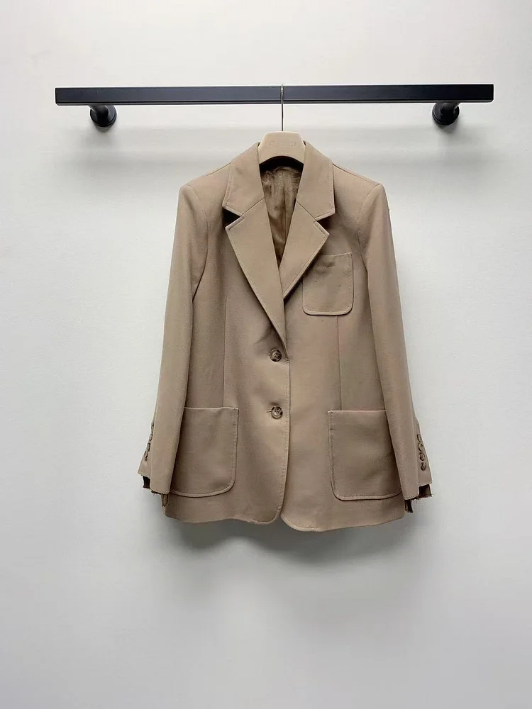 Blazer Suit for Women Autumn Khaki Coat Uniform Vintage Pleated Skirt 