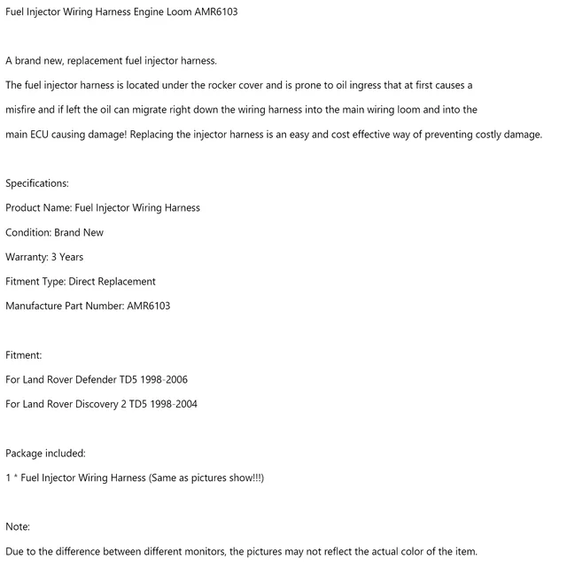 Garlaven Fuel Injector Wiring Harness Engine Loom AMR6103 Fit for Discovery 2 & Defender TD5
