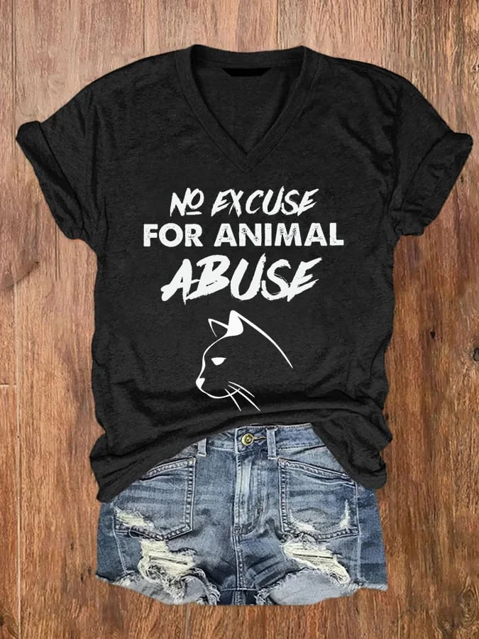 Women's No Excuse For Animal Abuse V-Neck Tee