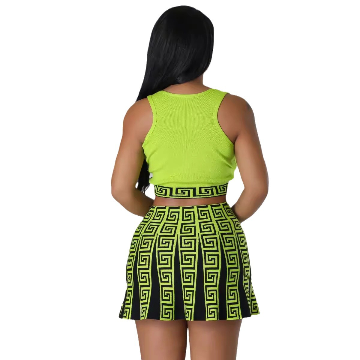 Women's Knitting Stretch Sports Casual Knitting Skirt Vest Two Piece Set