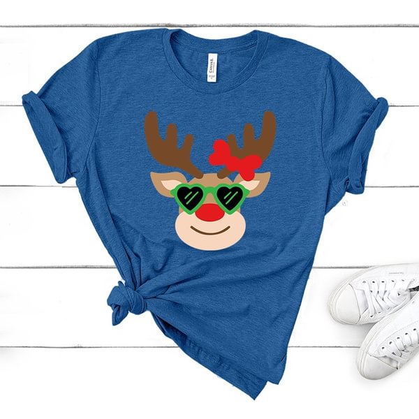 Reindeer Short Sleeve Women Summer Cotton T Shirt Casual Round Neck Shit