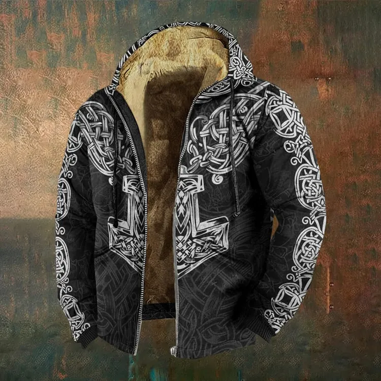 Men's Vintage Viking Celtic Knot Print Casual Zip Up Jacket