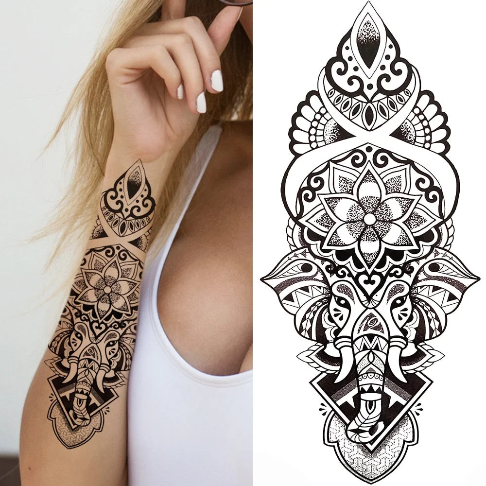 Clock Flower Tattoo Sticker Fake Tiger Lion Deer Snake Temporary Tattoo For Momen Kids Black Evil Devil Tribal Totem Tatoo Paper 712