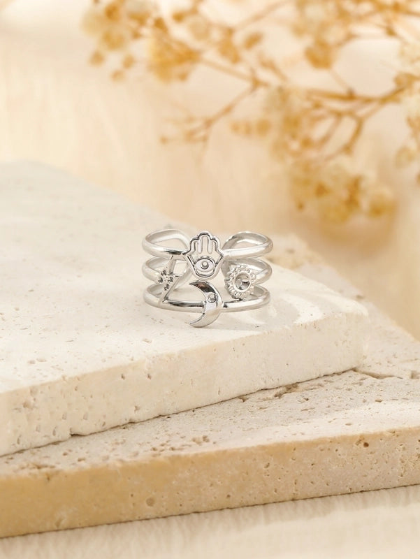 304 Stainless Steel 18K Gold Plated Classical Classic Style Plating Hollow Out Star Moon Heart Shape Open Rings