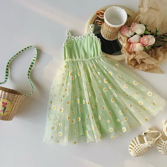 【18M-7Y】Girls' Daisy Flower Tulle Camisole Dress