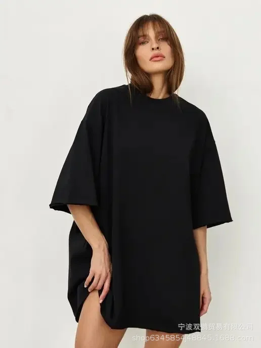 Athvotar Athvotar Spring Summer New 260G Cotton T-Shirt Hot Pure Color Short-Sleeved Women Loose Large Version 240003