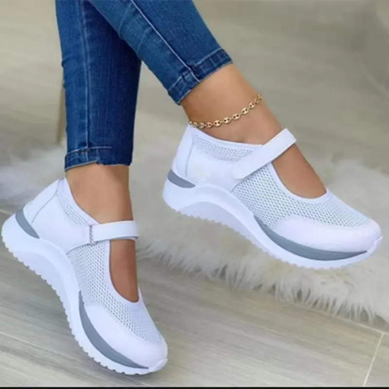 Yyvonne New Casual Single-Shoe Women's Thick Sole Flying Weave Breathable Magic Stick Casual Mesh Large Size Women's Shoes