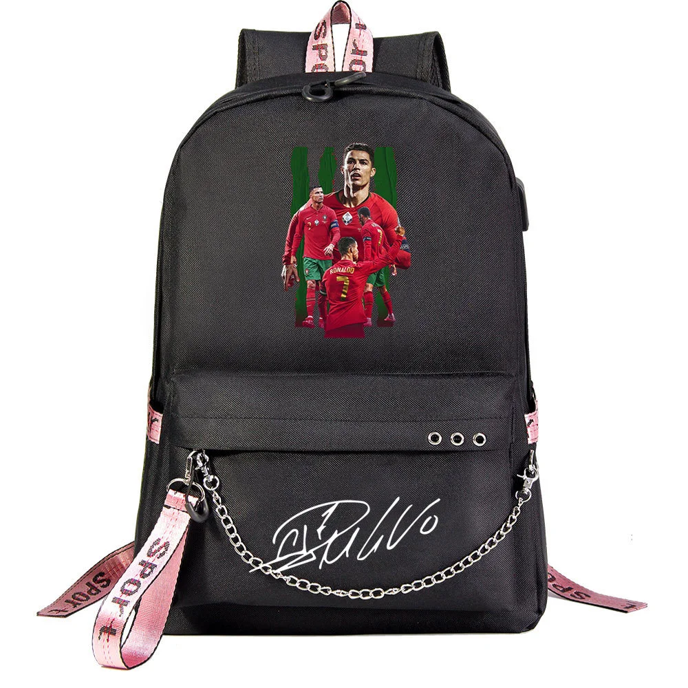 Buzzdaisy Cristiano Ronaldo Theme School Bag with 15-inch Laptop Compartment and USB Charging Cable