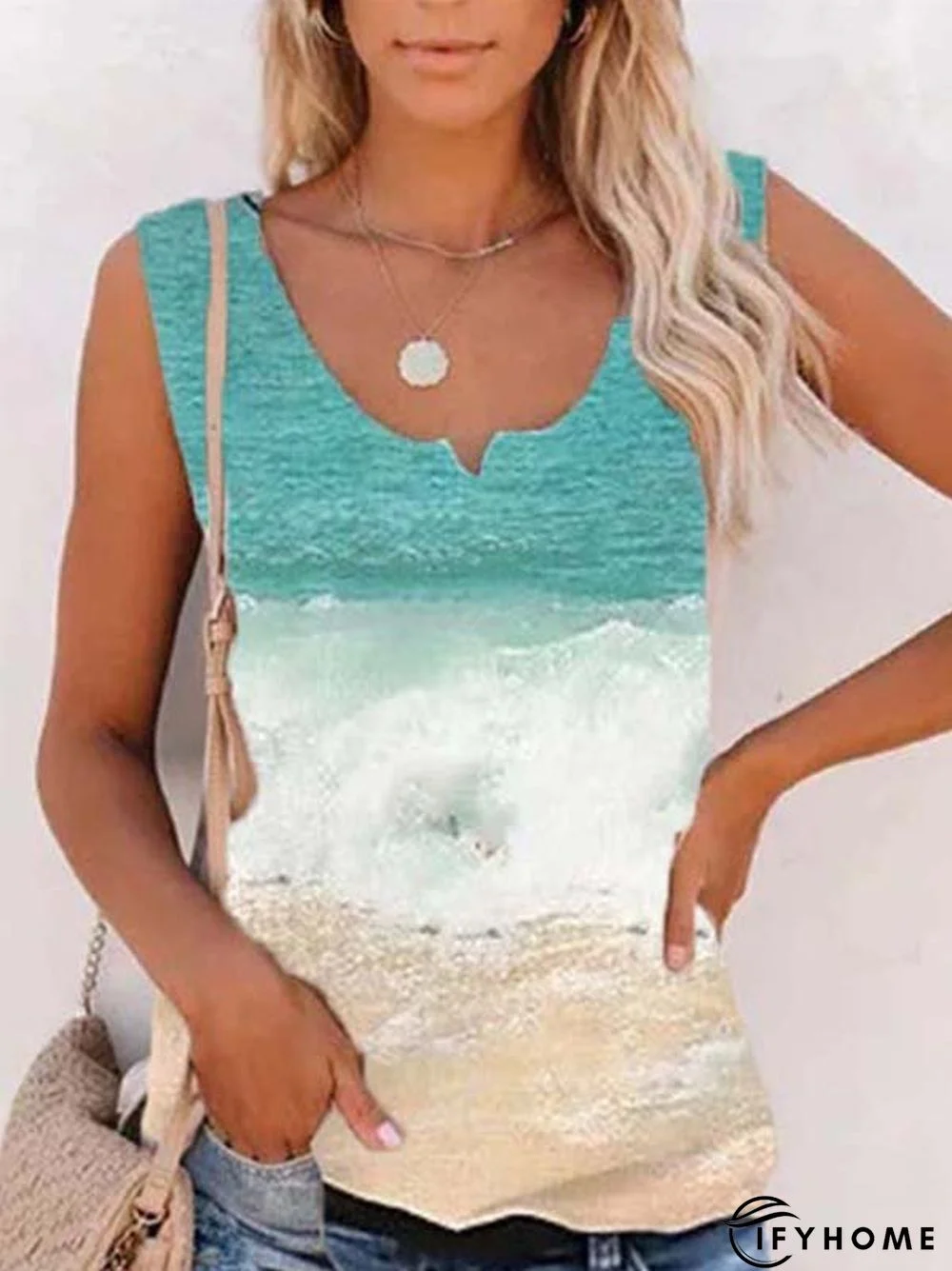 V Neck Color-Block Sleeveless Tops | IFYHOME