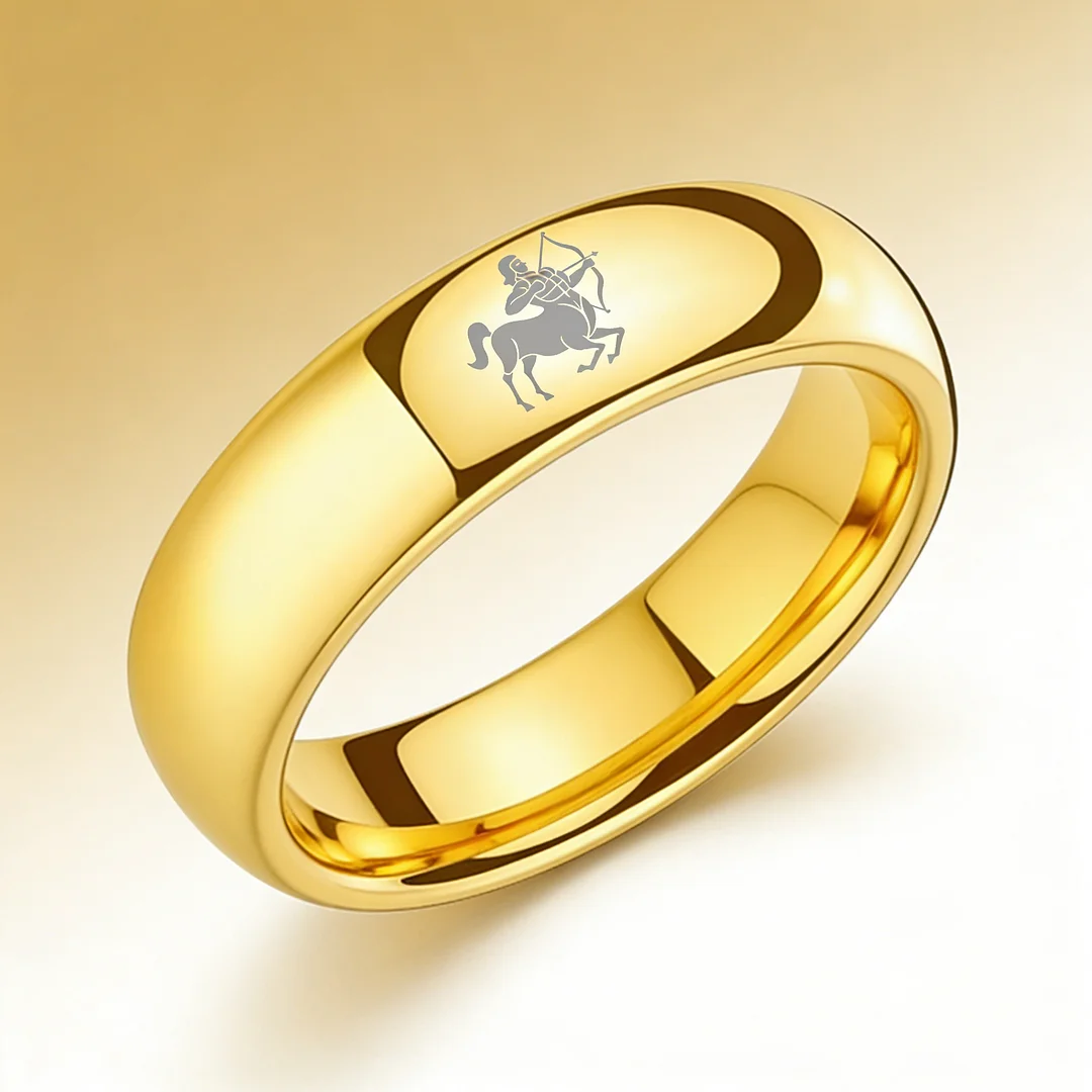 Men Women Sagittarius Tungsten Carbide Rings Prints Laser Design Domed Top Gold Tungsten Wedding Bands 4MM 6MM 8MM