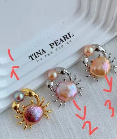 2024 nice nature pearls  sliver with  gold   cute sea crab 