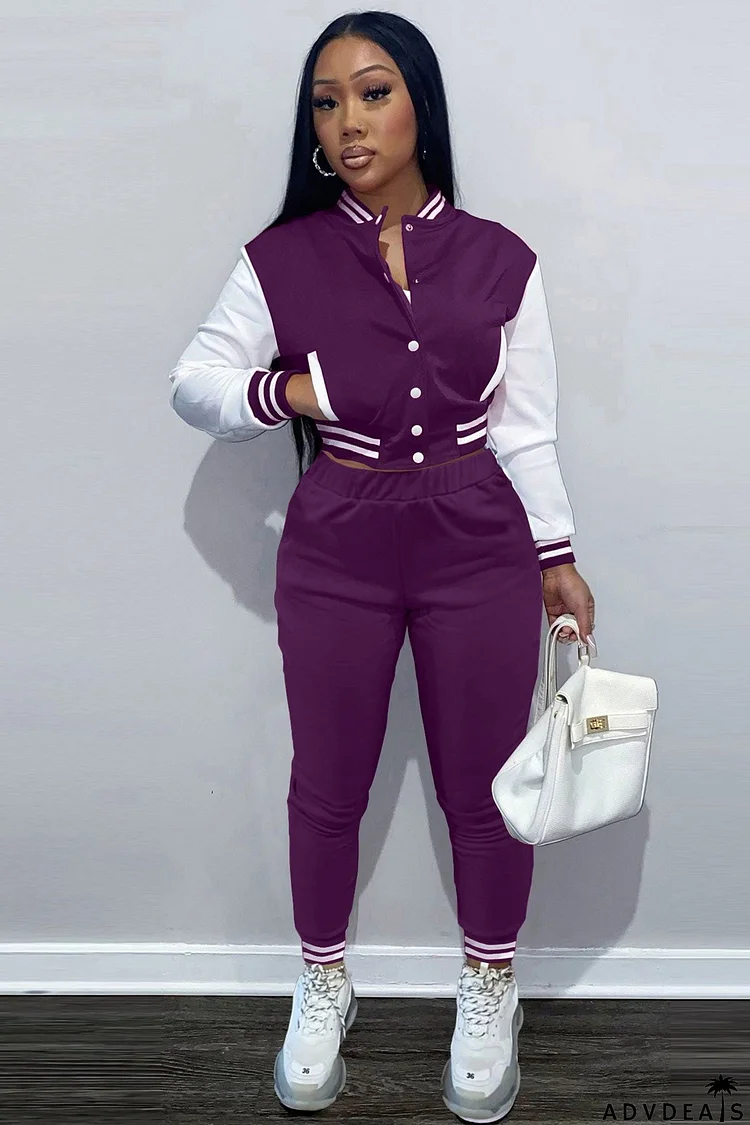 Contrast Baseball Jacket Pants Suits