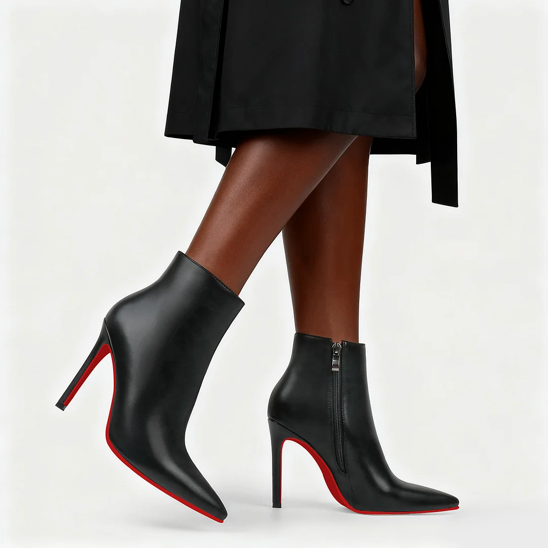 100mm Red Bottom Women's Closed Pointed Toe Stilettos Ankle Boots-MERUMOTE