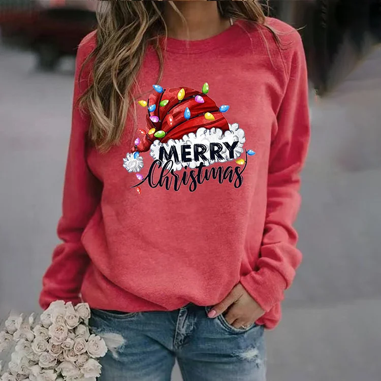 Christmas Hat Light Crew Neck Sweatshirt