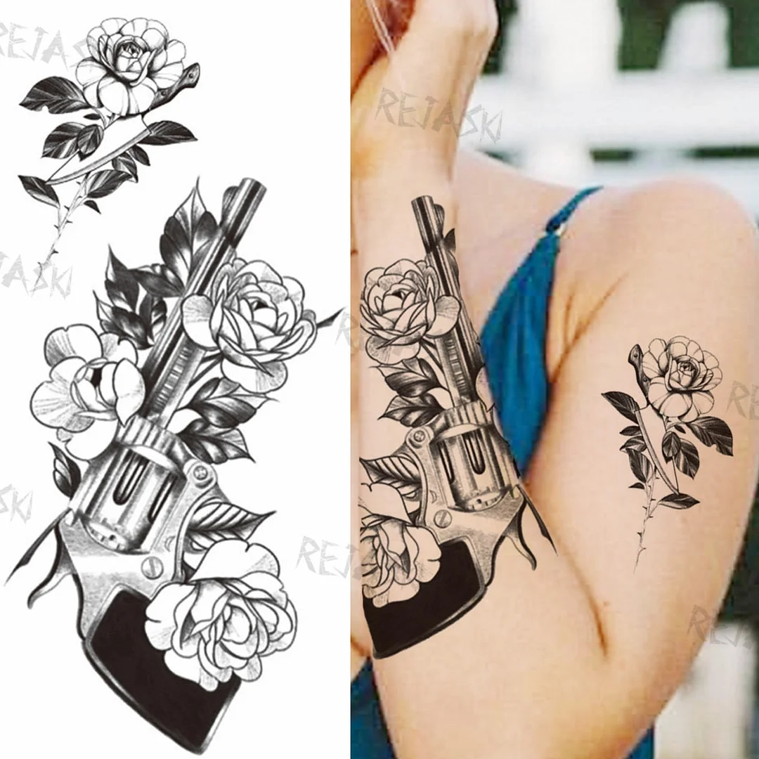 Sexy Snake Flower Fake Temporary Tattoo For Women Black Sunflower Tattoos Bloosom Big Daisy Camellia Water Transfer Tatoos Legs