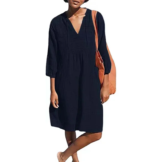 knee length dresses for ladies Classic Minimal Linen Tunic Dress, Plus Sizes – Old Linen Mill