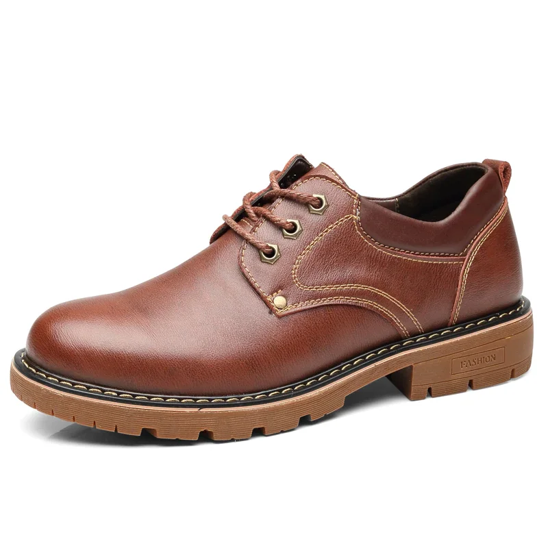 Qengg Leather Men Casual Shoes Winter Plus Velvet Man Footwear Brown Male Boots For Men Designer Shoes Formal Oxford