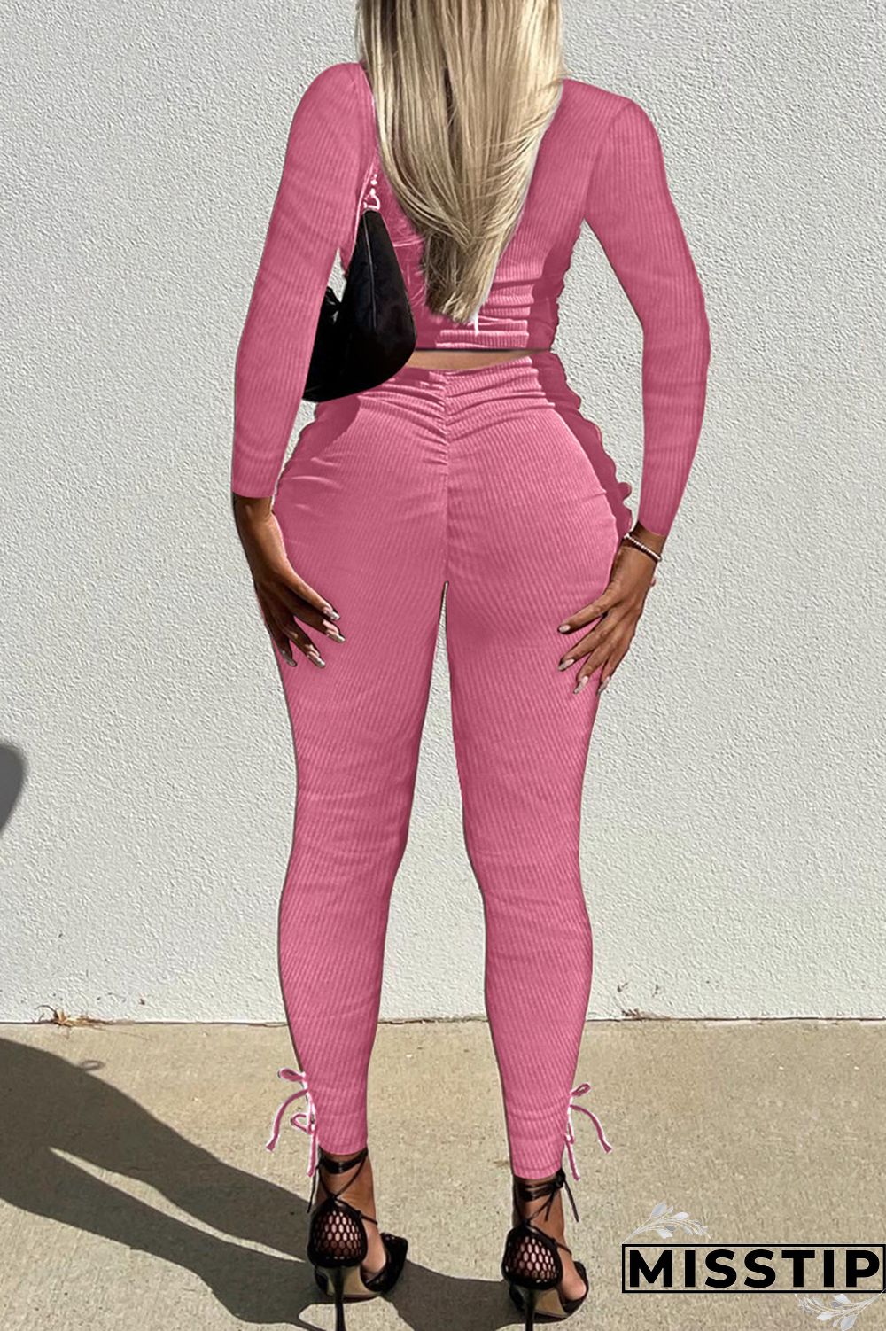 Brownness Fashion Casual Sweet Solid Fold O Neck Long Sleeve Two Pieces