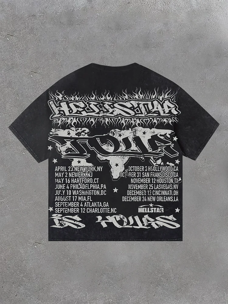 Retro Hellstar Worldwide Graphic Acid Washed T-Shirt
