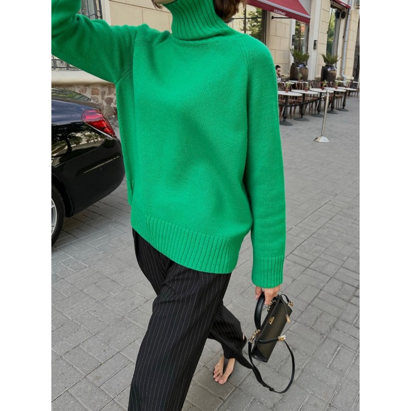 Ootddress Solid Loose Long Sleeve Turtleneck For Women Pullover High Street Slim Elegant Patchwork Sweater Top Oversized Sweater New