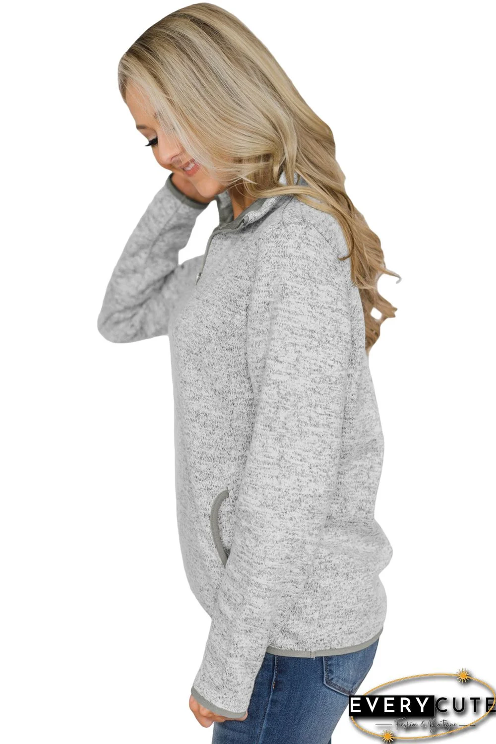 Gray Quarter Zip Pullover Sweatshirt