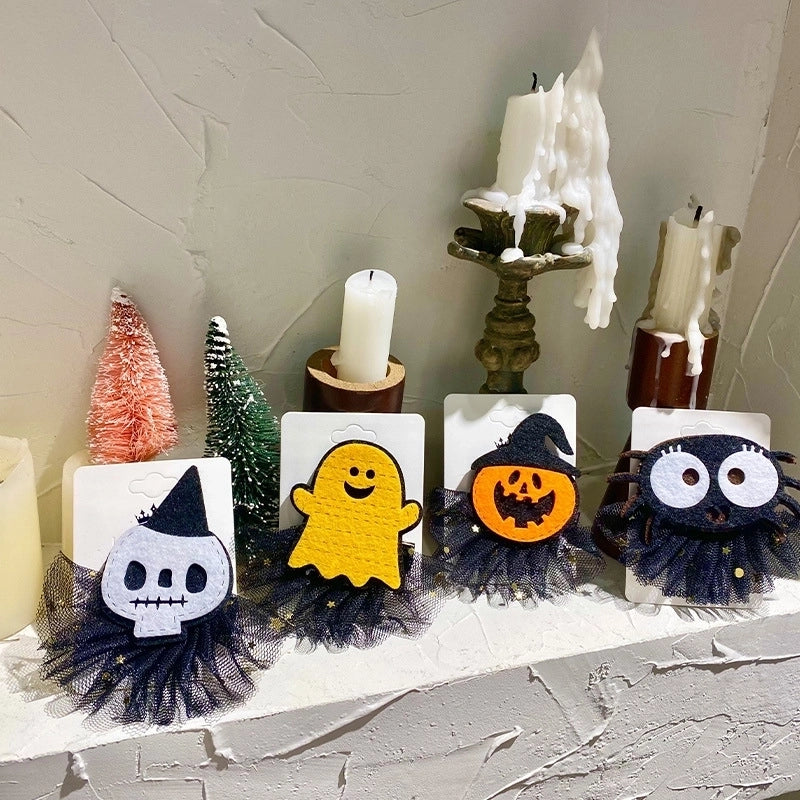 Halloween Hip-Hop Funny Women's Pumpkin Skull Alloy Gauze Hair Clip