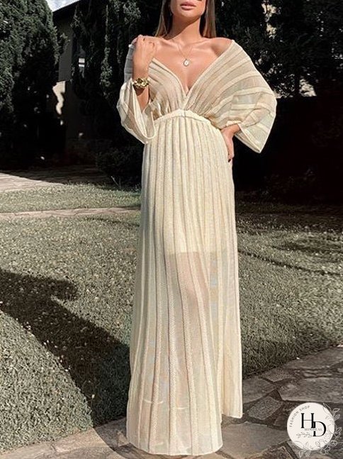 Dresses Deep V Neck Shawl Sleeve Maxi Dress for Women