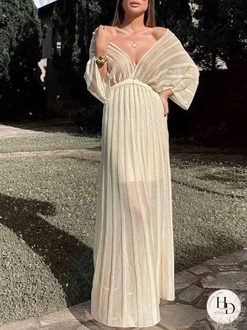 Dresses Deep V Neck Shawl Sleeve Maxi Dress for Women