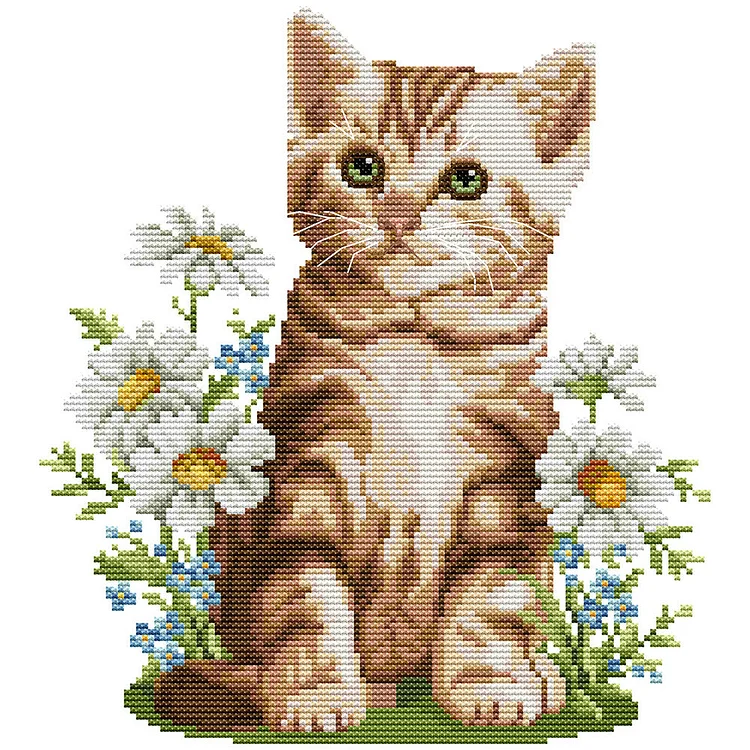 Cat Flowers 14CT Printed Cross Stitch Kits (28*30CM) fgoby