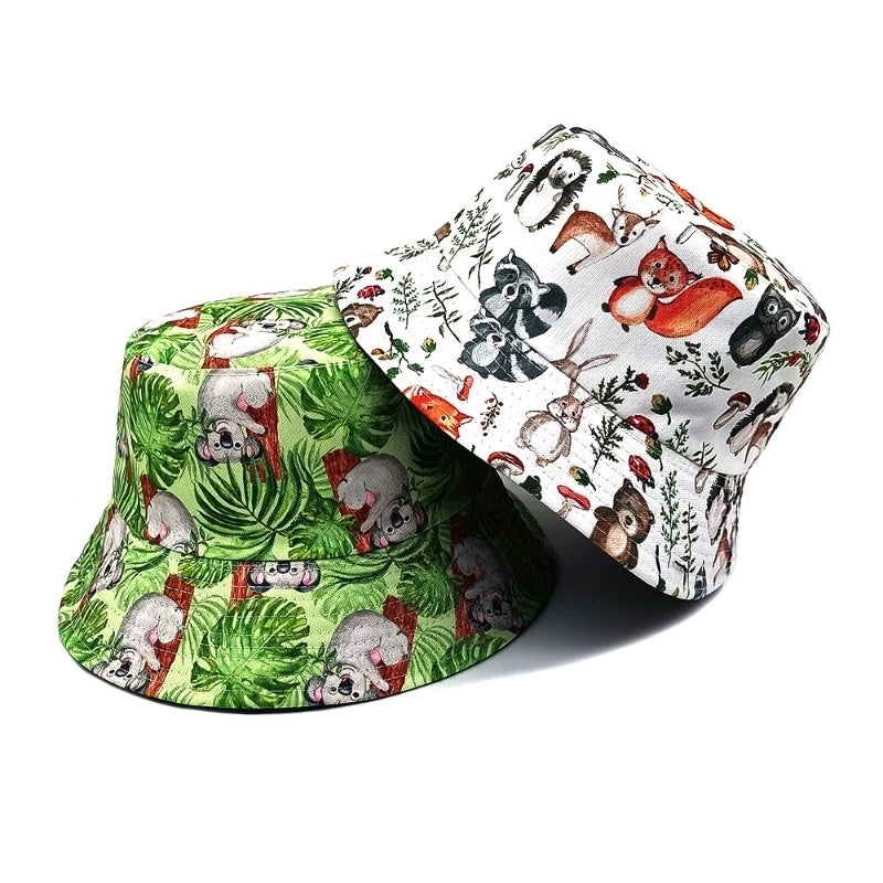 Unisex Retro Animal Tree Printing Wide Eaves Bucket Hat