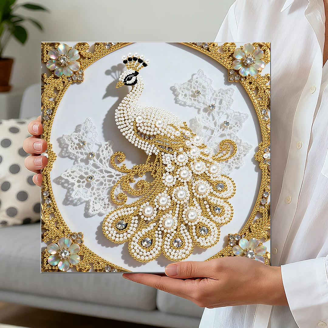 Peacock DIY Pearl Diamond Art Kit for Adults Home Decor 25x25cm With Frame