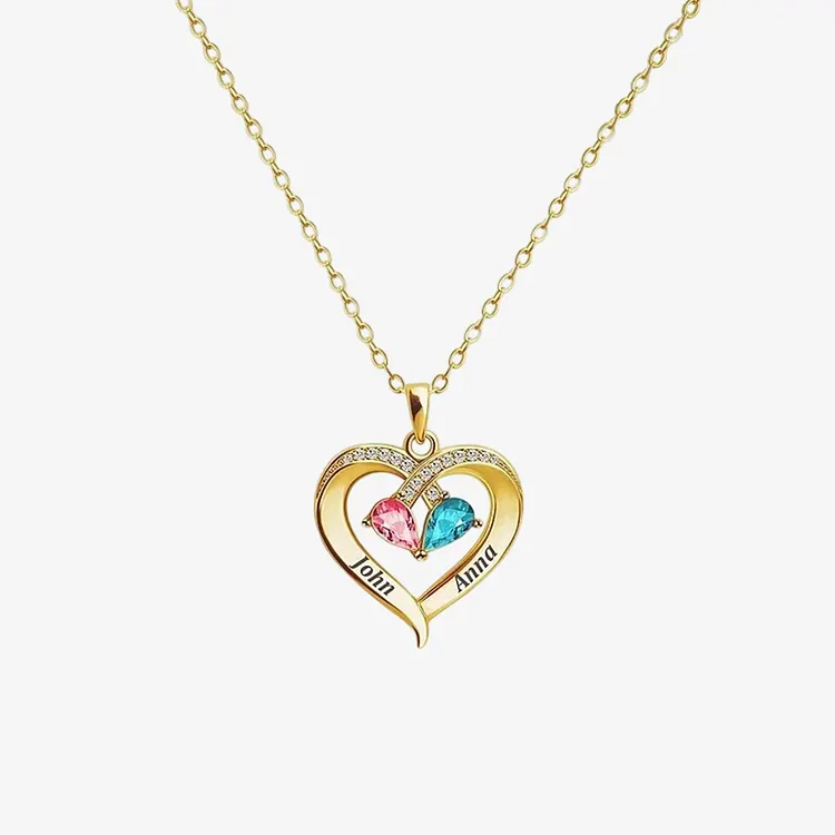 For Wife - Find You Sooner & Love You Longer Customized Double Birthstones & Names Heart Necklace