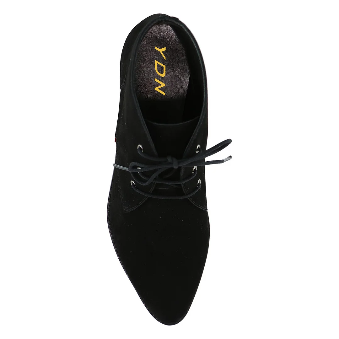 Black Faux Suede Pointed Toe Lace-Up Comfy Formal Block Heel Oxfords 