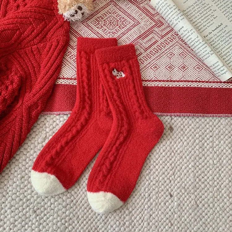 Wool Thick Warm Red Cute Socks
