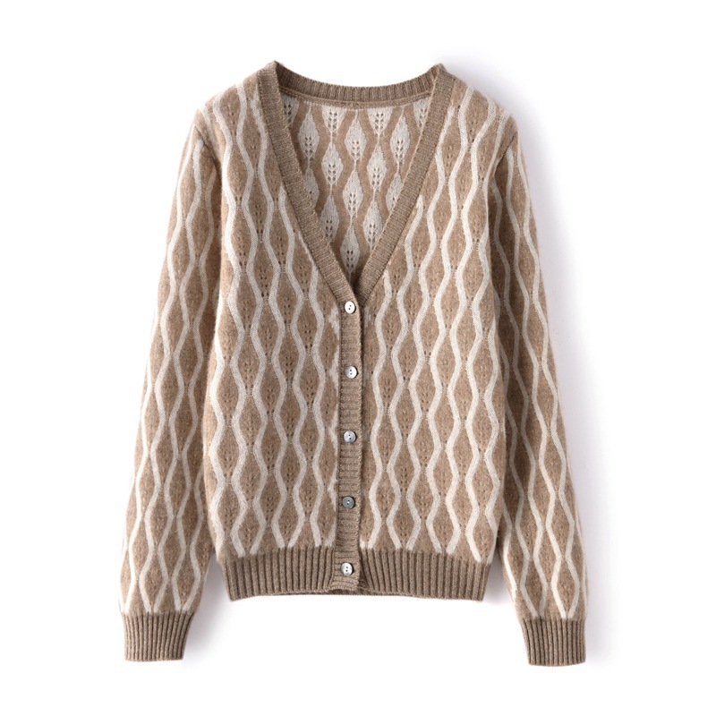 Deep V Neck Women's Cashmere Cardigan Sweater REAL SILK LIFE