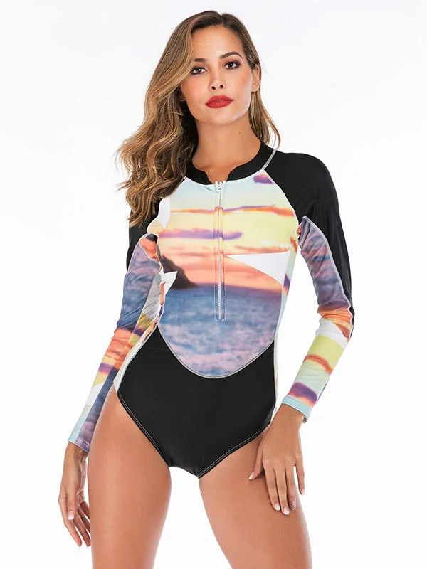 Contrast Zipper Collar One Piece Wetsuit