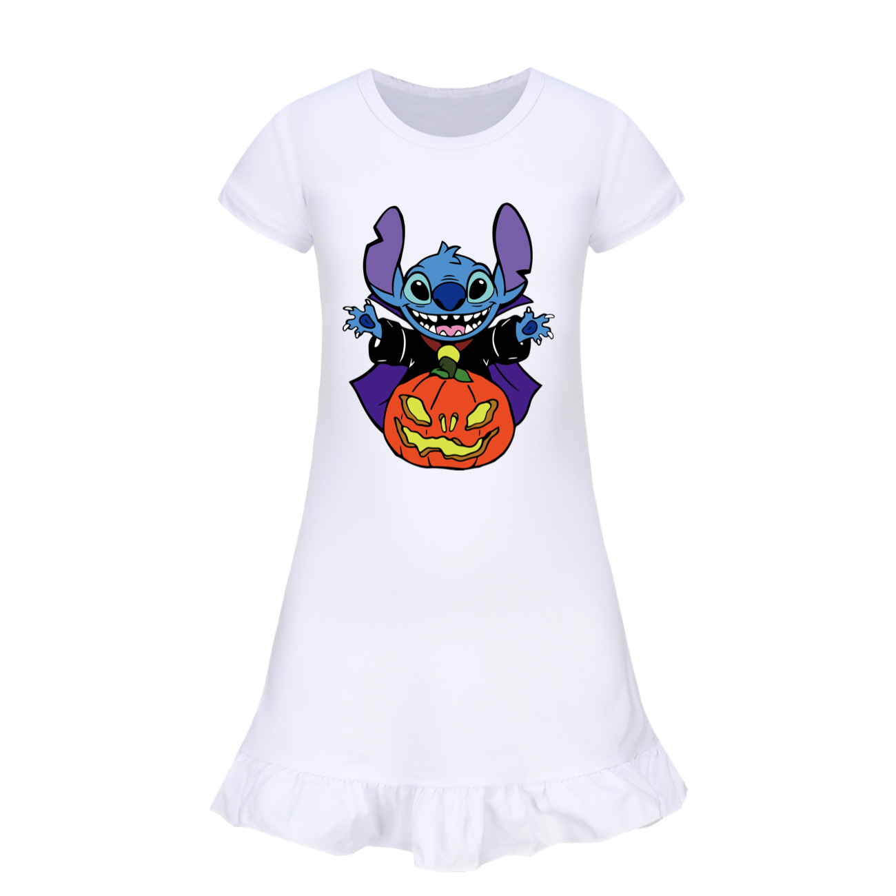 Halloween Stitch Short Sleeve Pajamas for Girls 100-160Cute Sleepwear Nightgown Dress 3723 -Mayoulove