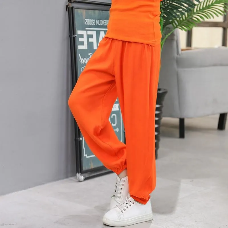 2-10 Years Children Boys Girls Pants Pure Color Cartoon Cotton Trousers Summer Autumn Anti-mosquito Pants Spring Pajama Pants
