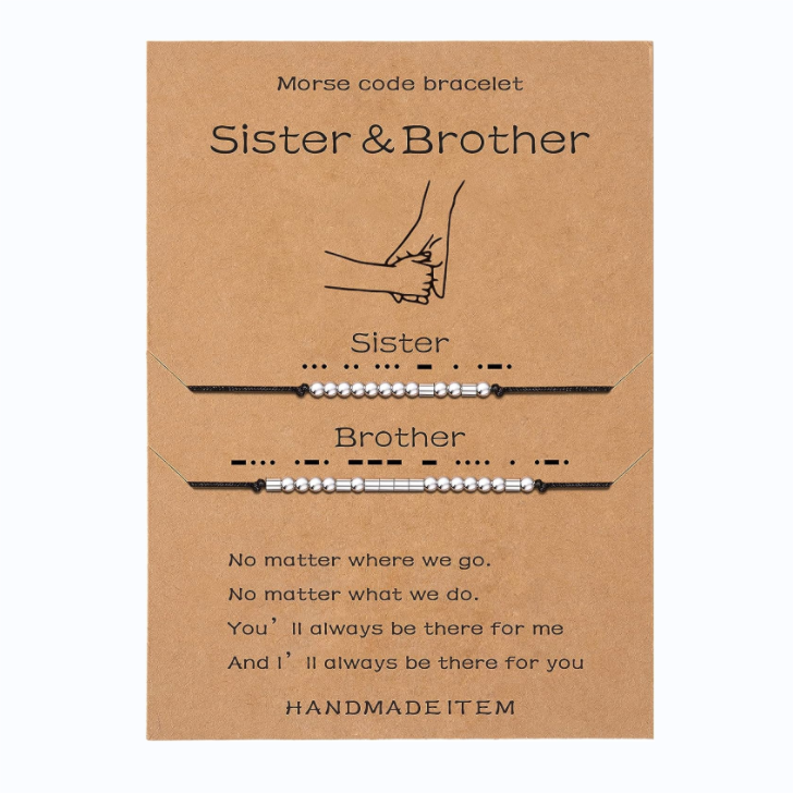 2 Pack Morse Code Bracelets for Brother Sister Adjustable Bracelets Gifts for Boys Girls