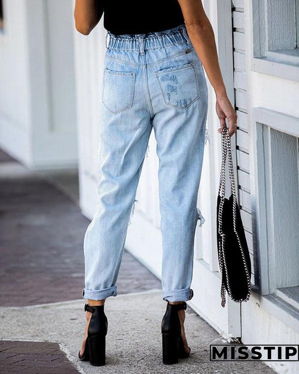 Ripped Washed Light Blue Denim Jeans