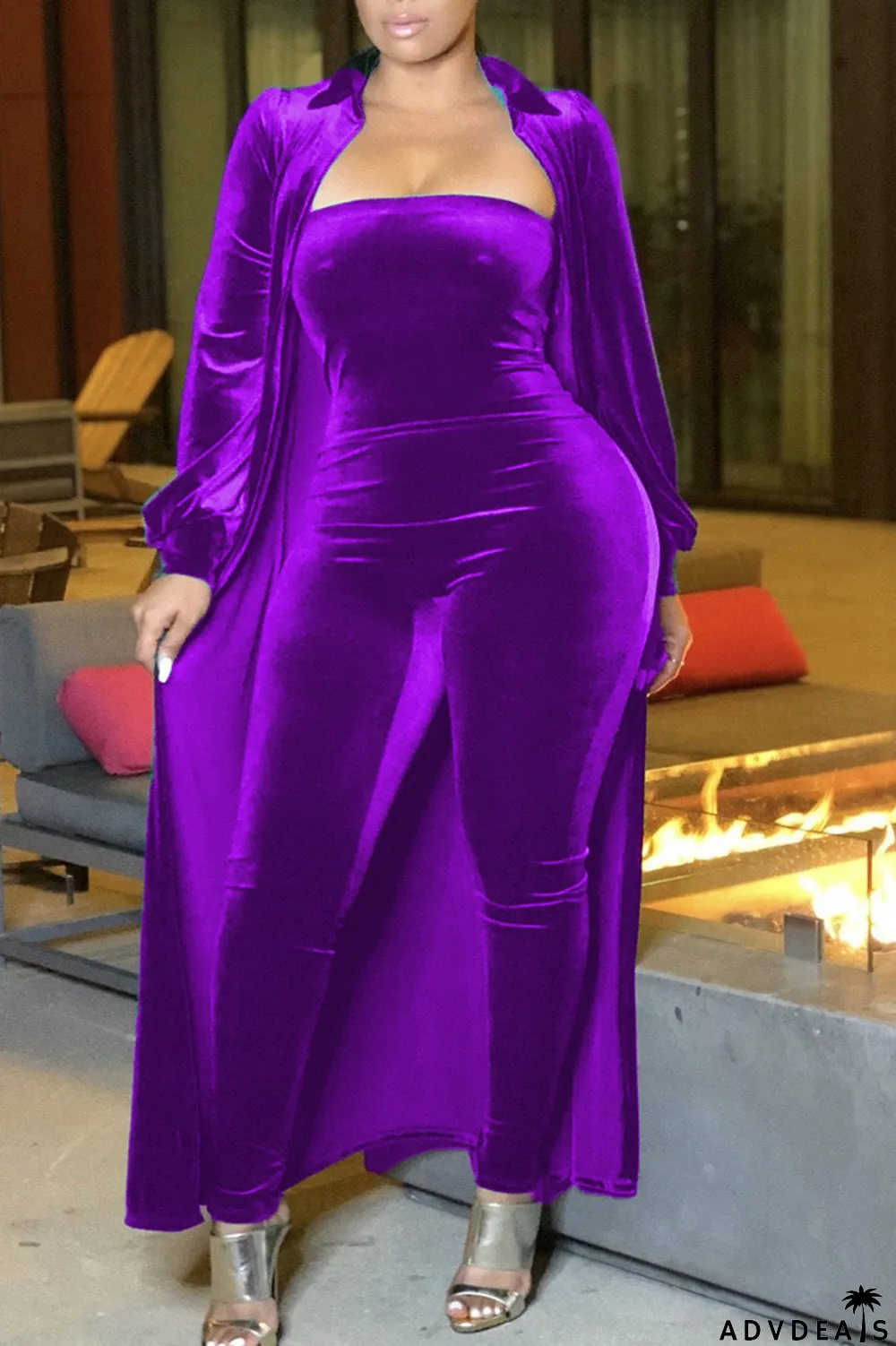 Red Casual Solid Peter Pan Collar Long Sleeve Two Pieces