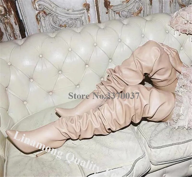 VCSHOES Women Pointed Toe Leather Over Knee Stiletto Heel Boots Thigh High Loose High Heel Long Boots Customize Colors Shoes