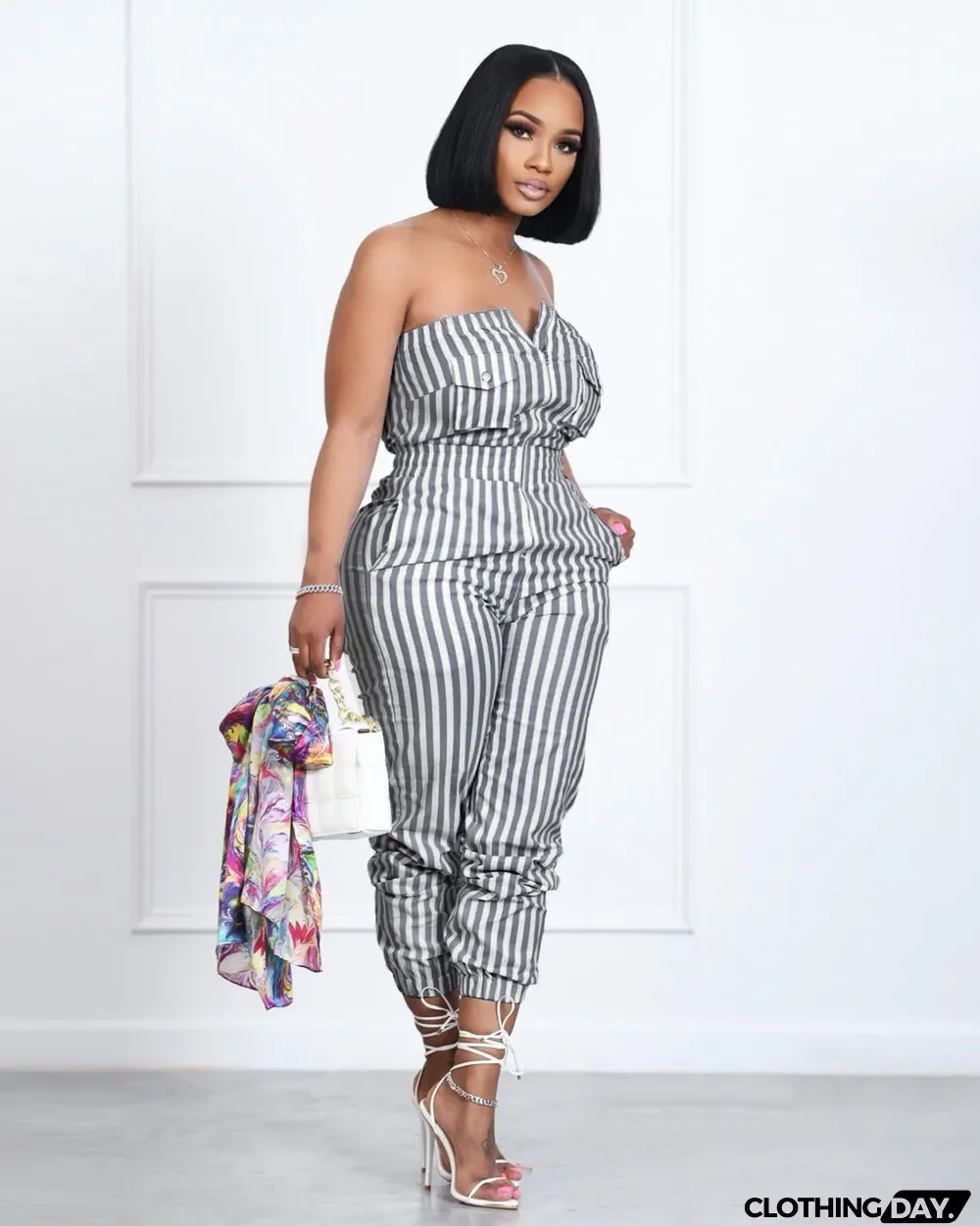 Ladies Striped Bandeau Jumpsuit